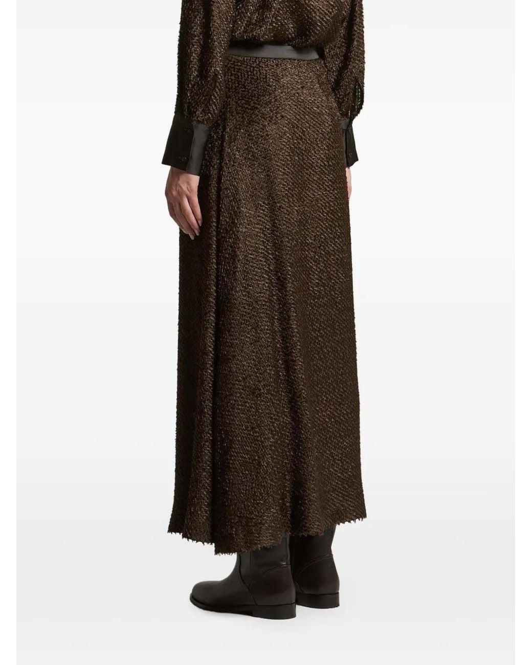 Peserico Brown Textured-Finish Maxi Skirt