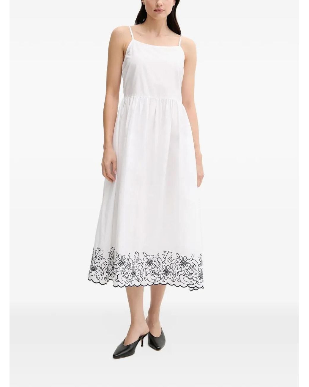 Benetton White Floral-Embroidered Dress
