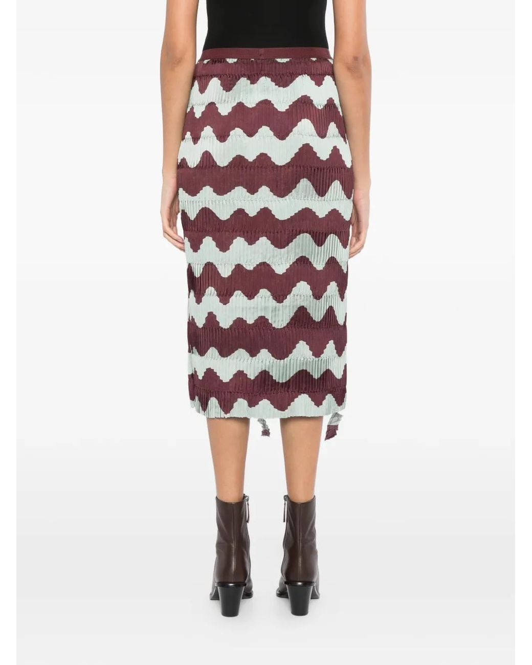 JNBY White Striped Pleating Fringed Skirt