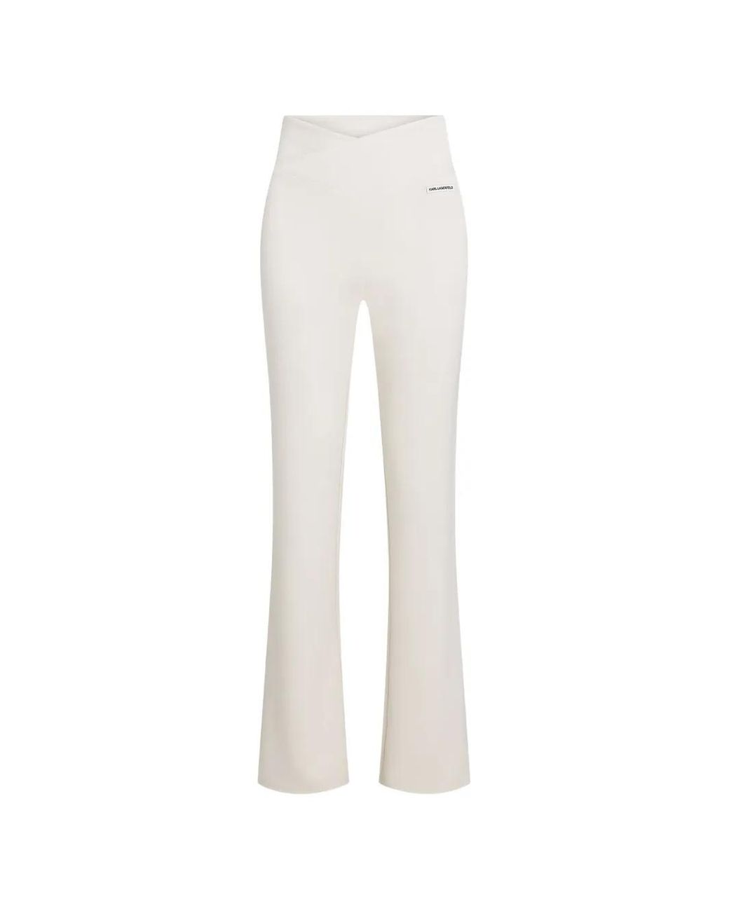 Karl Lagerfeld White Logo-Plaque Crossover-Waistband Trousers
