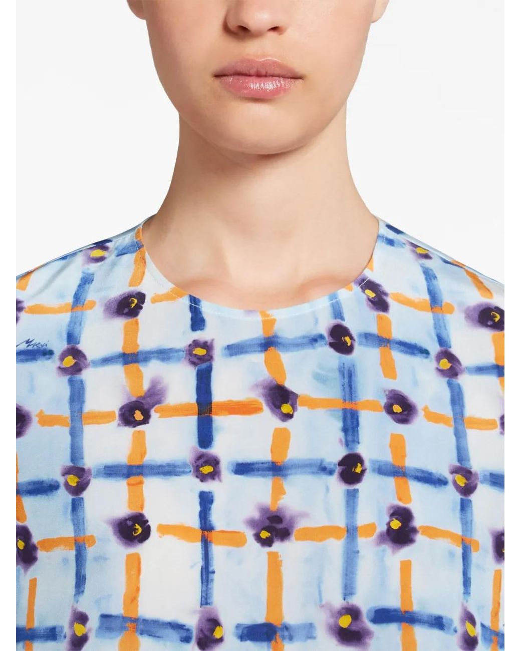 Marni Blue Floral-Print Asymmetric Midi Dress