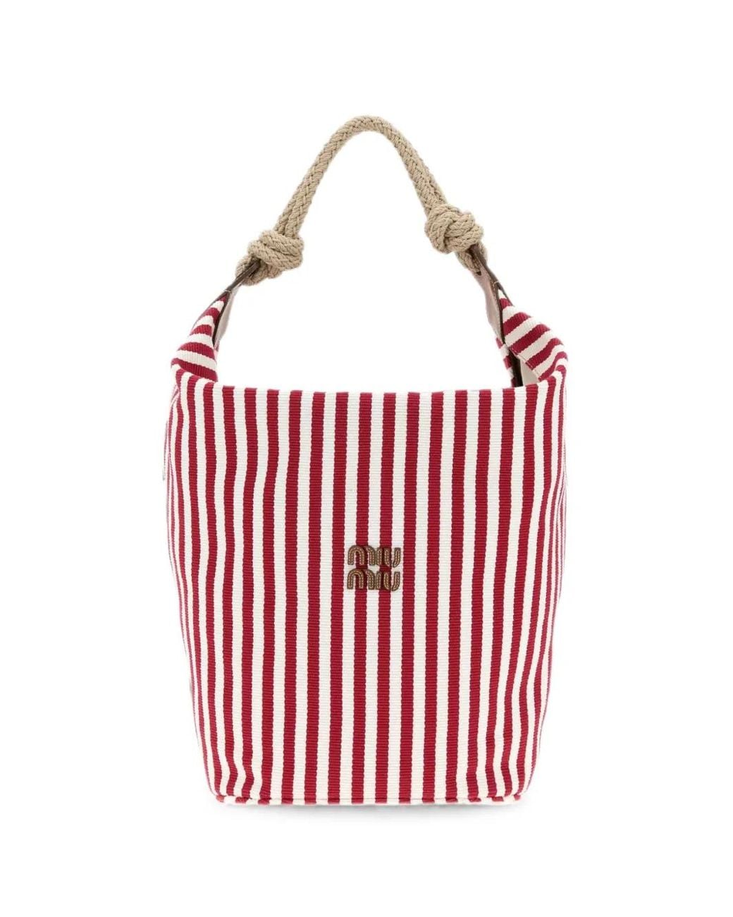 Miu Miu Red Striped Rope-Handle Bucket Bag