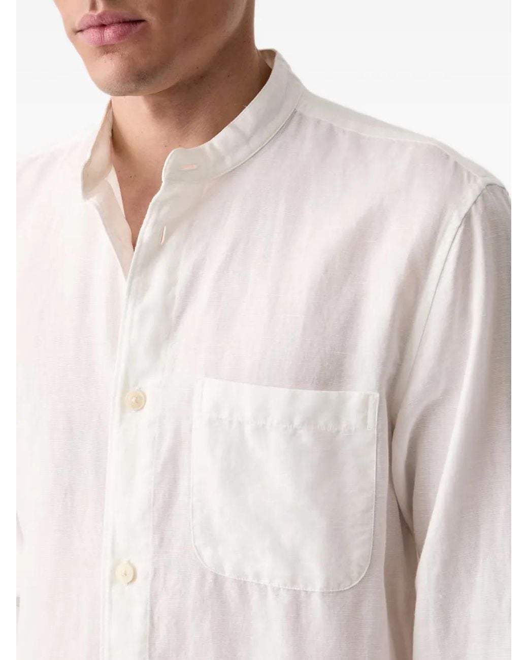 Marc O' Polo White Band-Collar Pocket-Detail Shirt for men