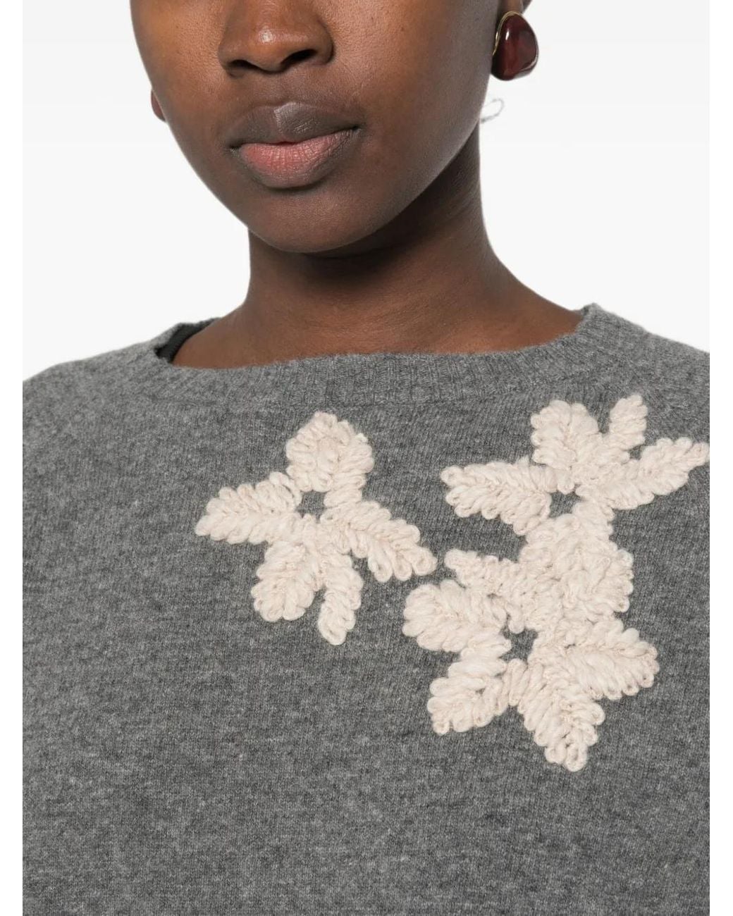 Whyci Gray Floral-Applique Sweater