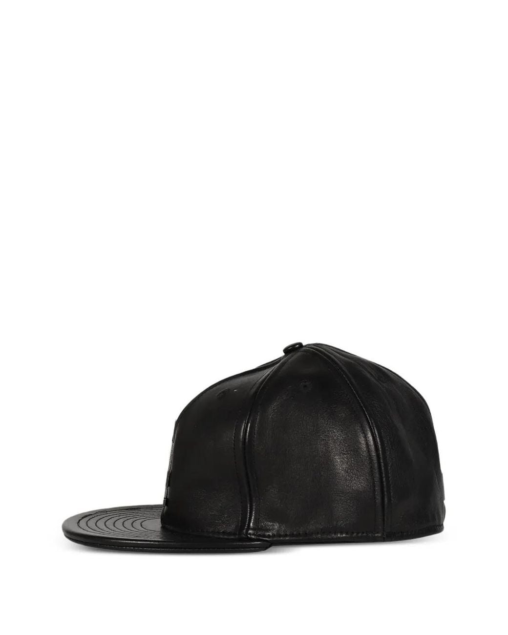 Earthling Collective Black Brain Bucket Logo-Plaque Leather Cap for men