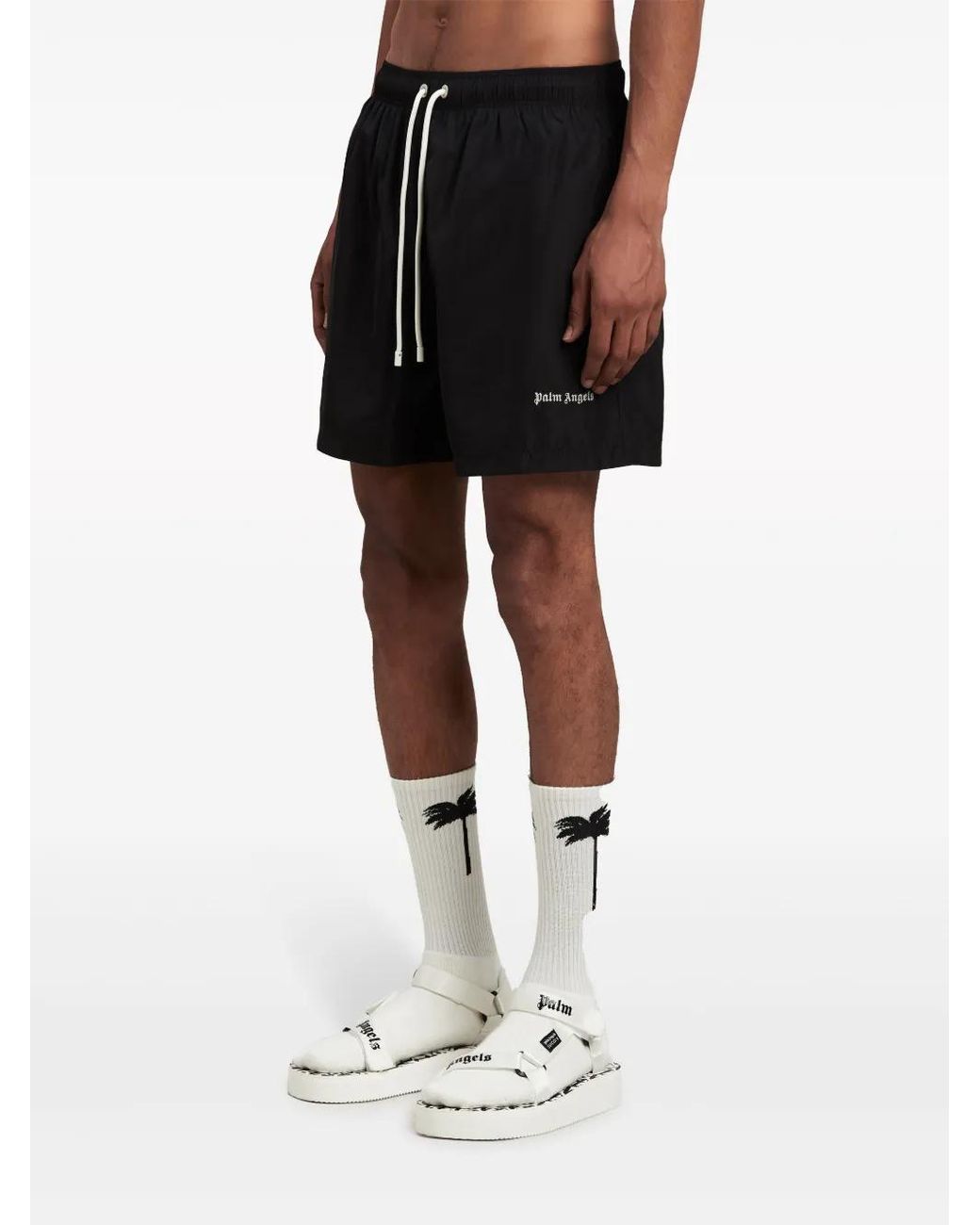 Palm Angels Black Logo-embroidered Swim Shorts for men