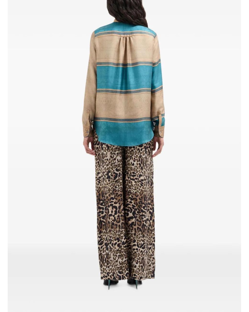 Pierre Louis Mascia Blue Stripe-Motif Silk Shirt