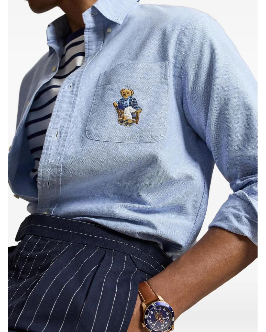 Polo Ralph Lauren Blue Oxford Bear -Motif Shirt for men
