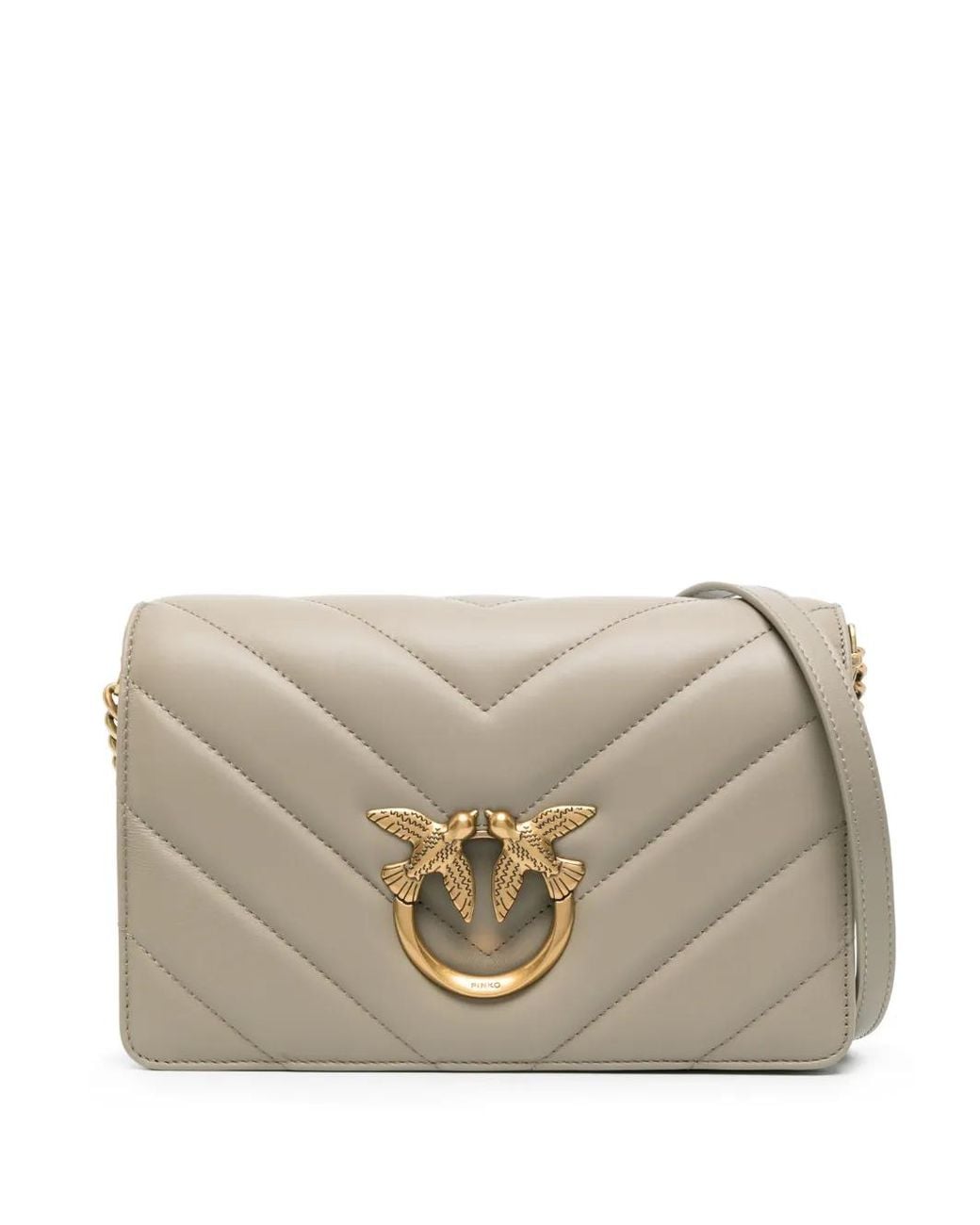 Pinko Gray Classic Love Leather Shoulder Bag