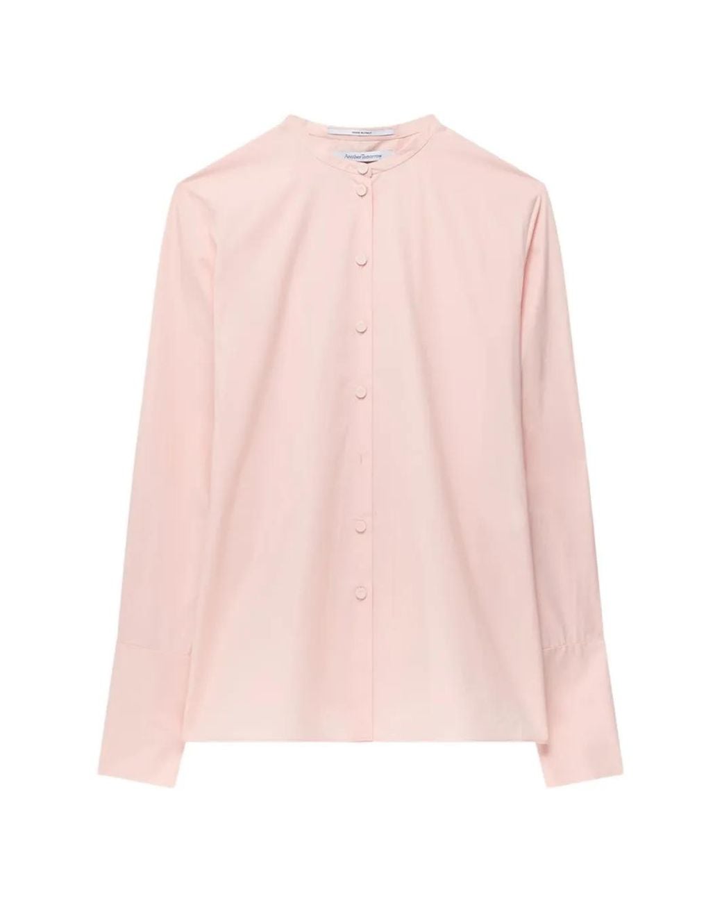 Another Tomorrow Pink Band-Collar French-Cuff Blouse