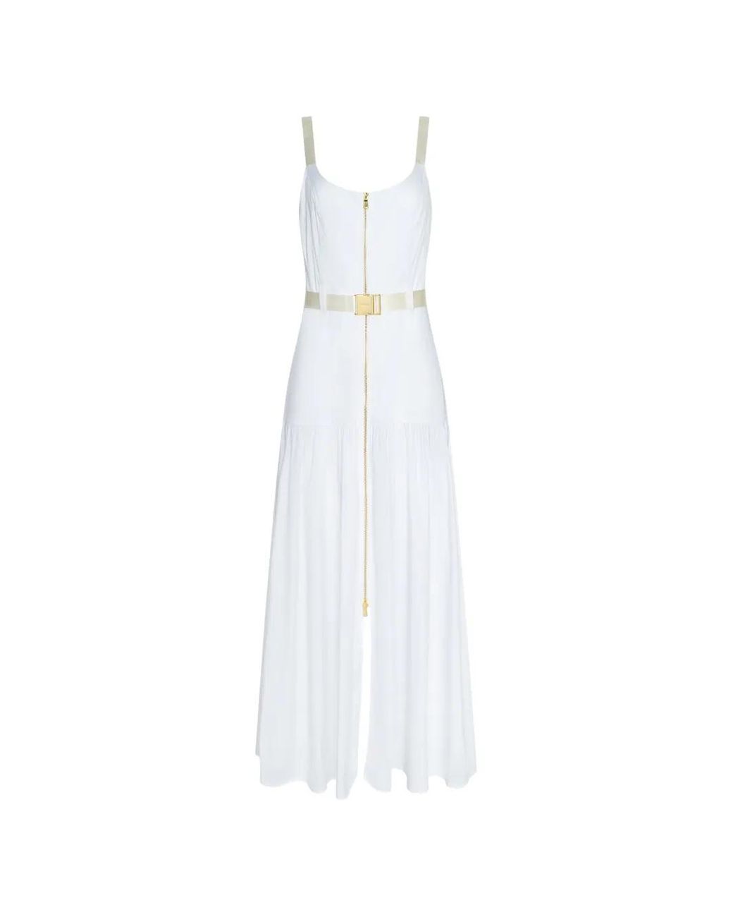 L'Agence White Rima Belted Zip-Front Maxi Dress