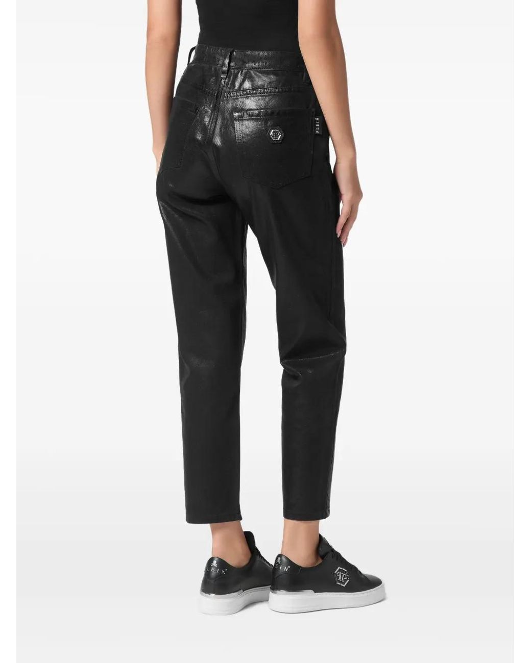 Philipp Plein Black Coated-Finish Trousers
