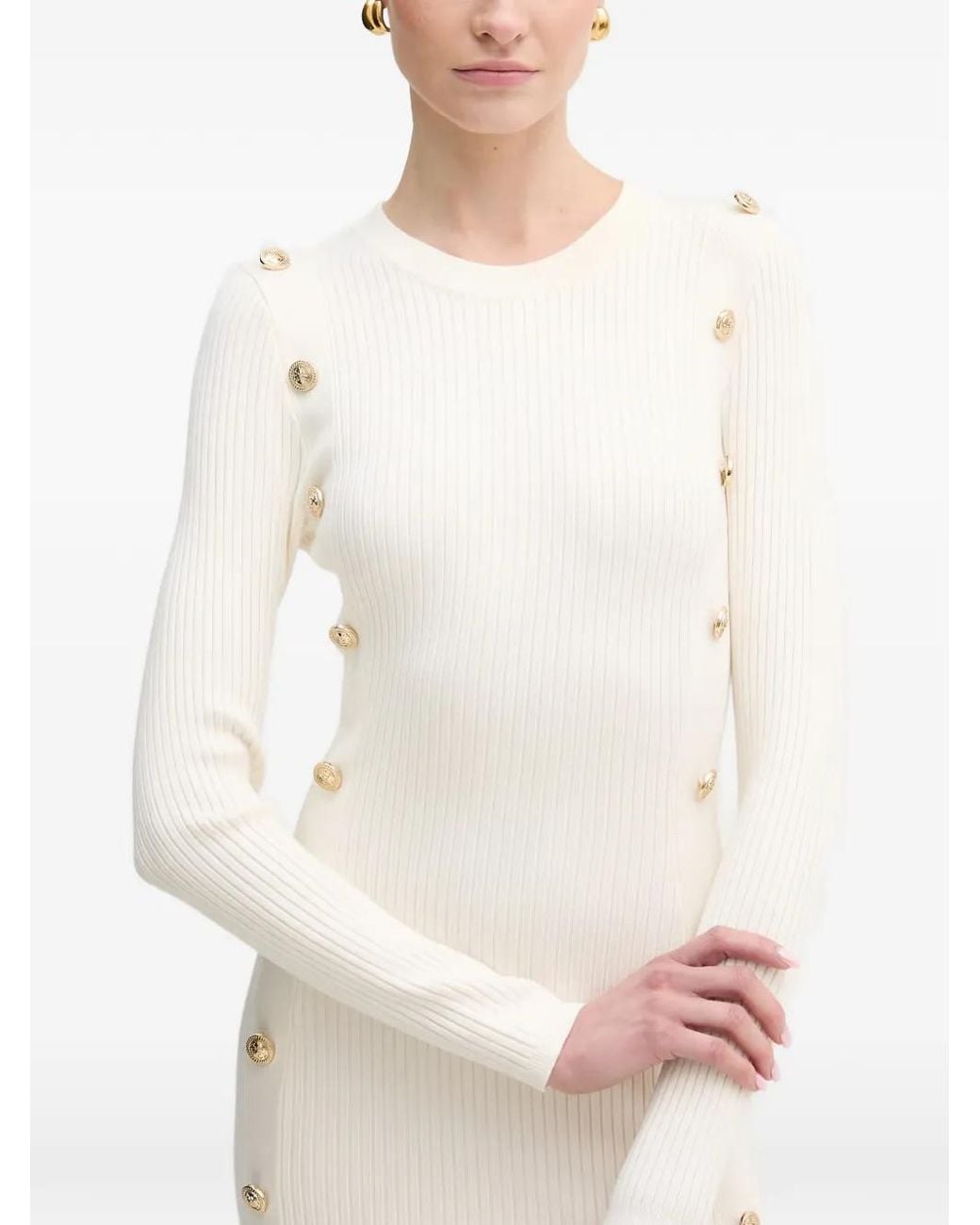 Guess White Buttons Detail Midi Dress