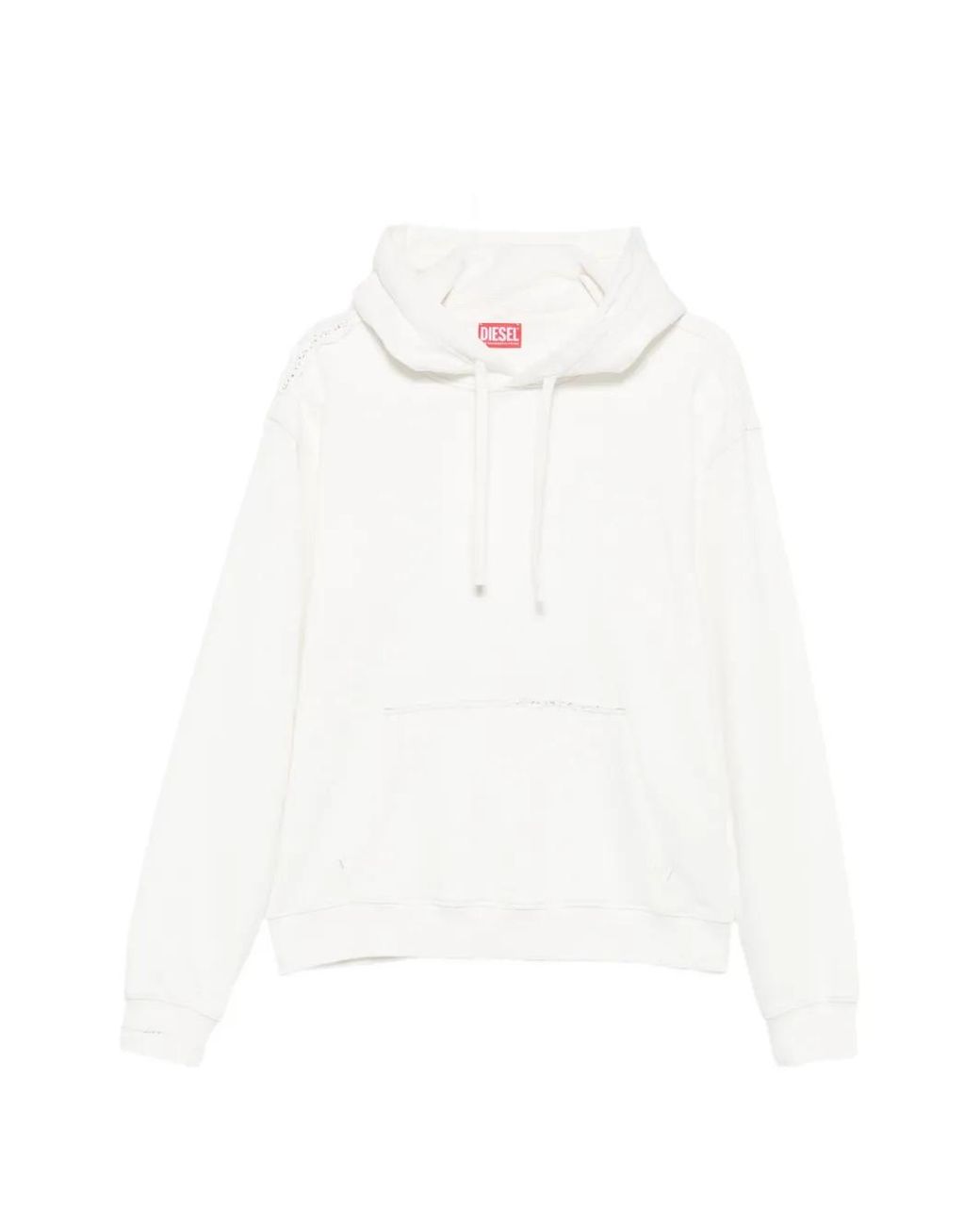 DIESEL White Distressed-Effect Drawstring Hoodie for men