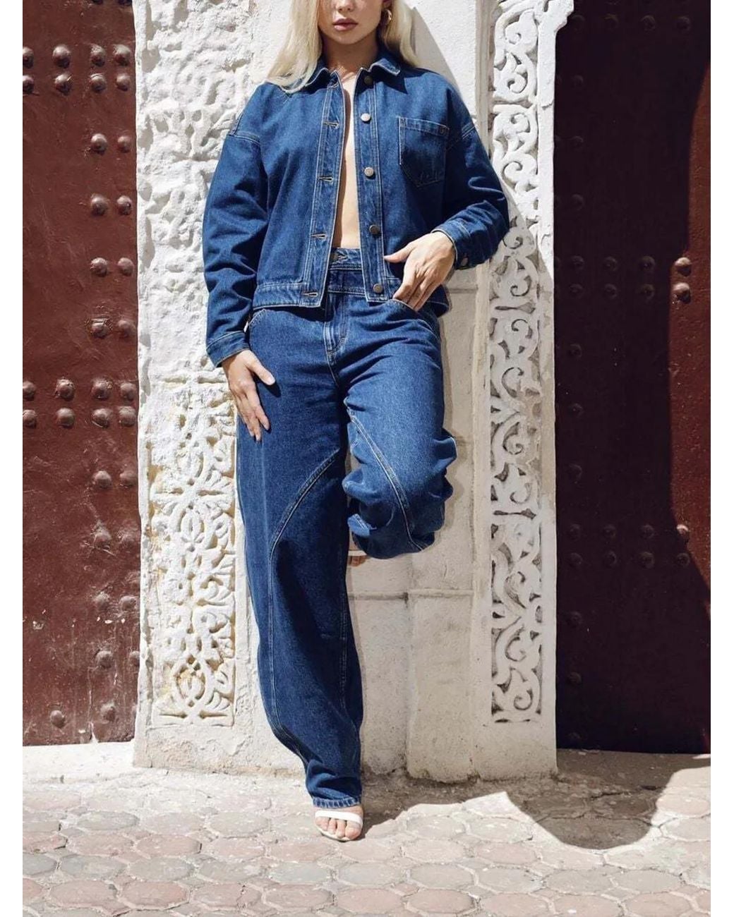 SOEUR & FRÈRES Blue Le Veste Courte Cropped Structured Denim Jacket