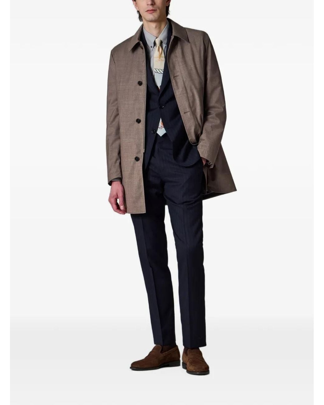 Paul Smith Brown Storm System' Wool Mac With Detachable Gilet for men