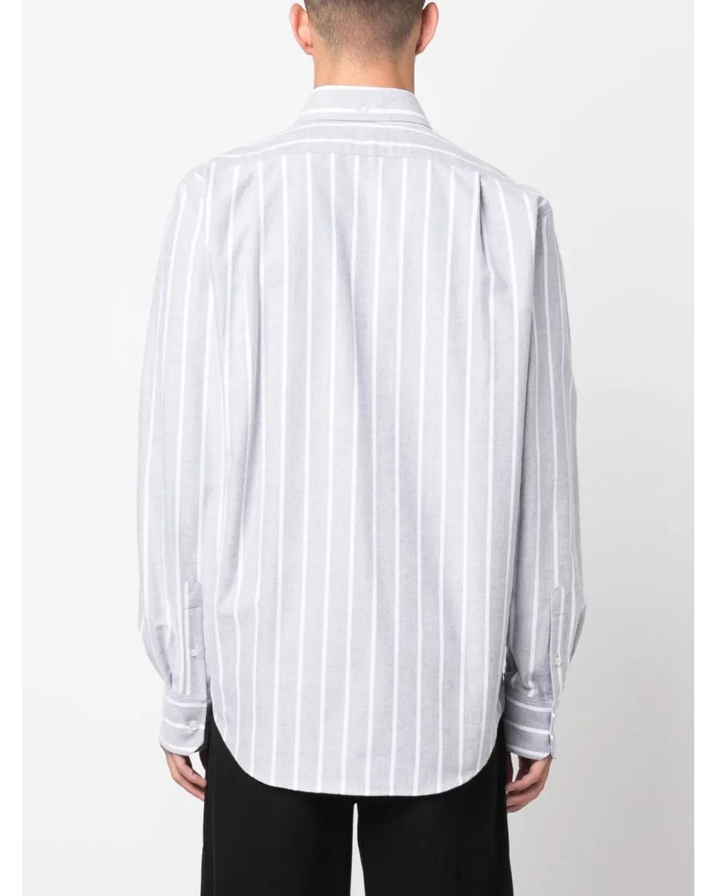 MSGM White Logo-Appliqué Striped Cotton Shirt for men