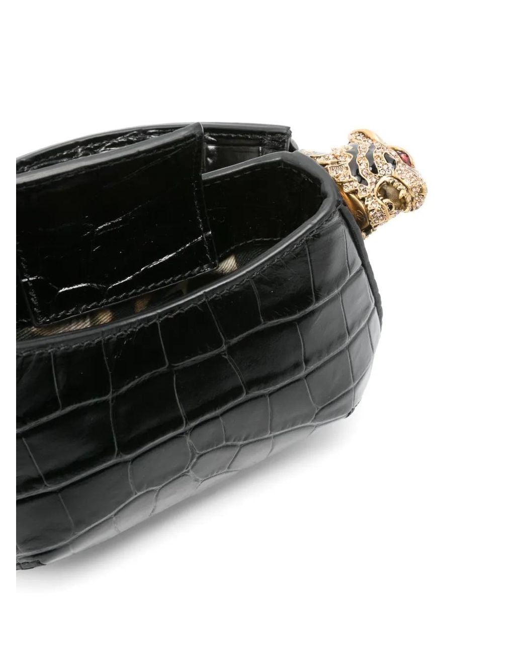 Roberto Cavalli Black Croc-Embossed Mini Bag