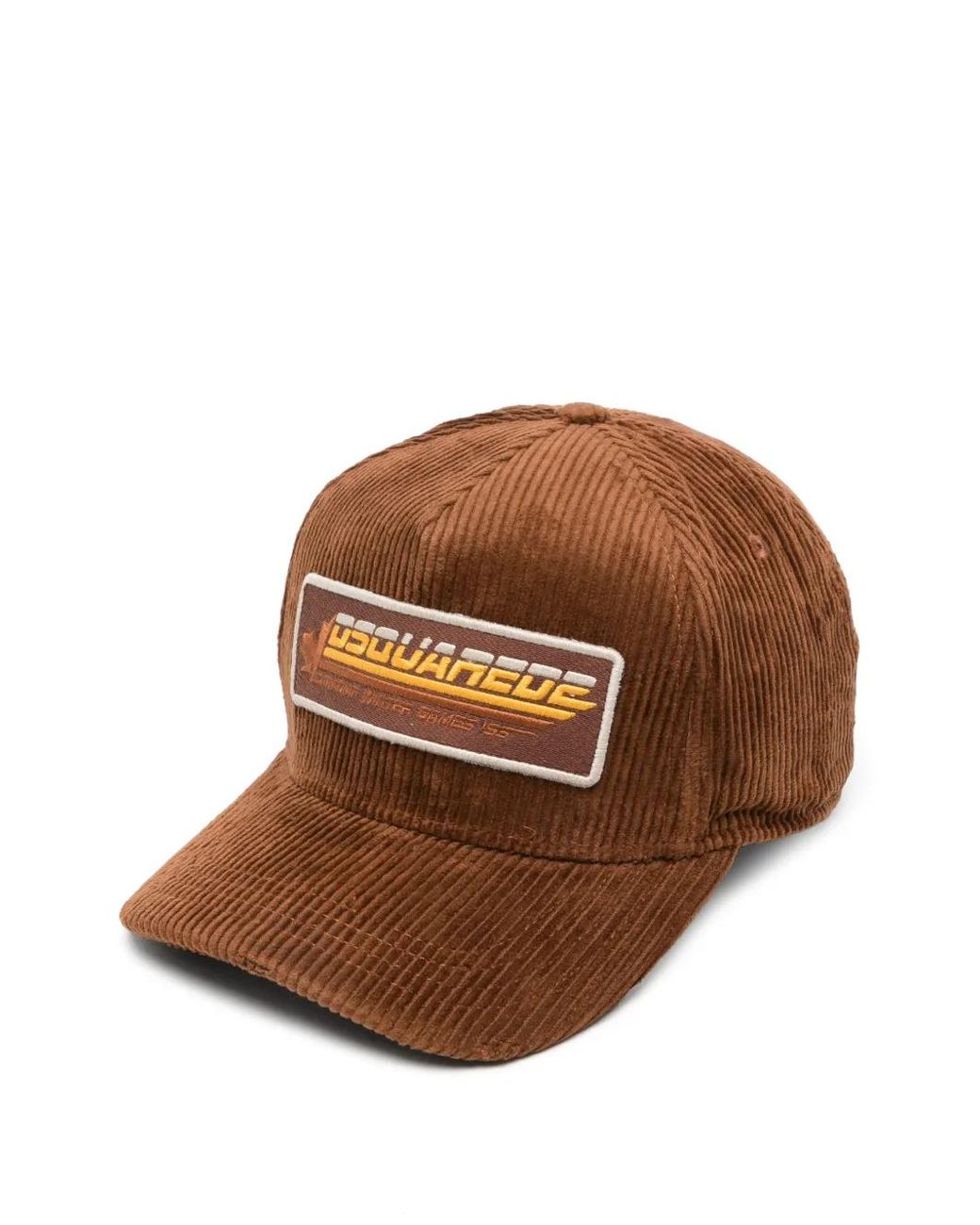 DSquared² Brown Logo-Patch Corduroy Baseball Cap for men