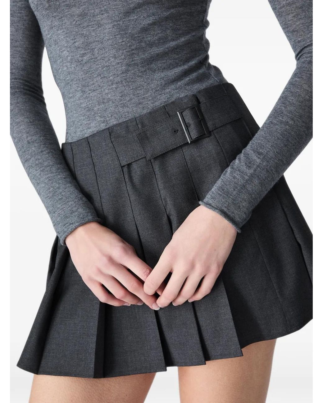 Vera Wang Gray Morton Pleated Belted Skirt