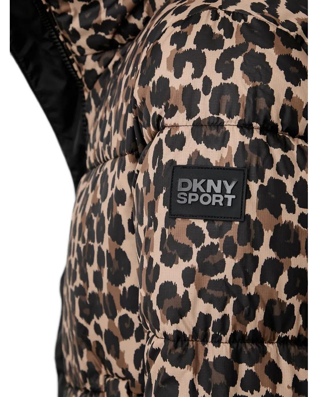 DKNY Black Leopard-Print Puffer Jacket