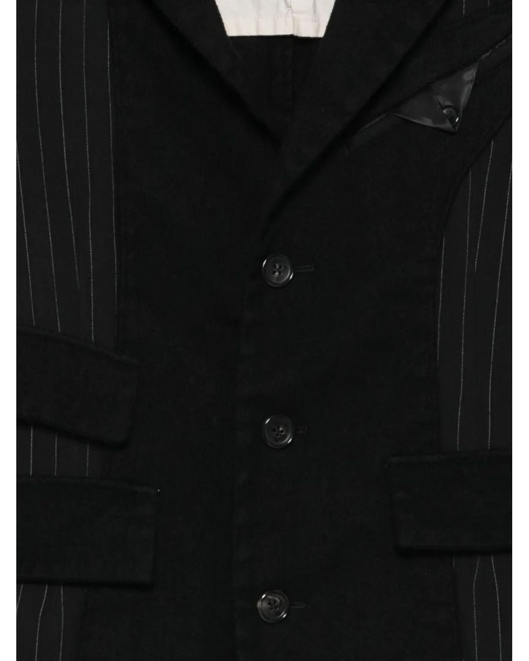KHOKI Black Pinstripe-Pattern Panelled Blazer for men