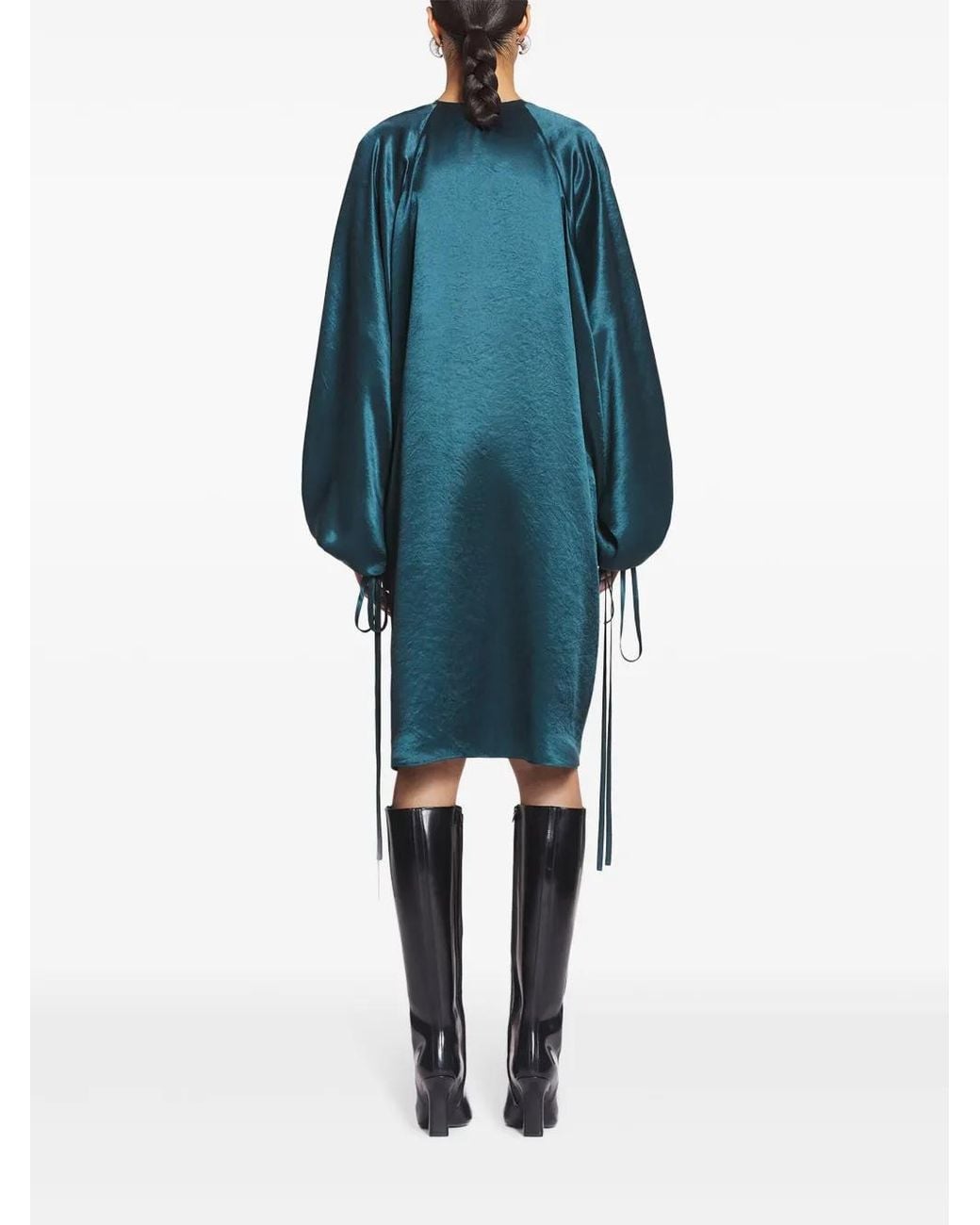 Lanvin Blue Satin-Finish Midi Dress