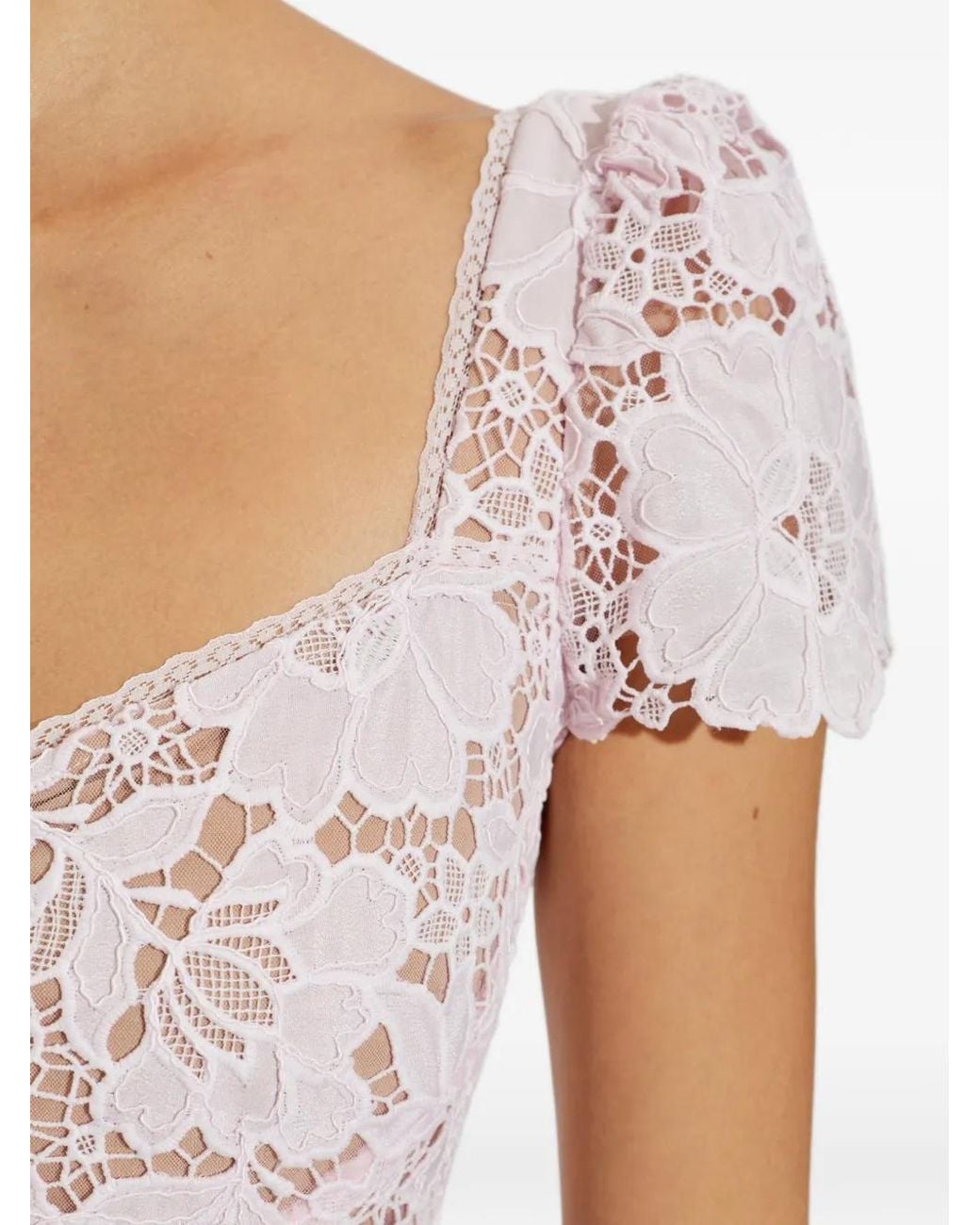 Self-Portrait Pink Floral-Lace Fluted-Hem Midi Dress