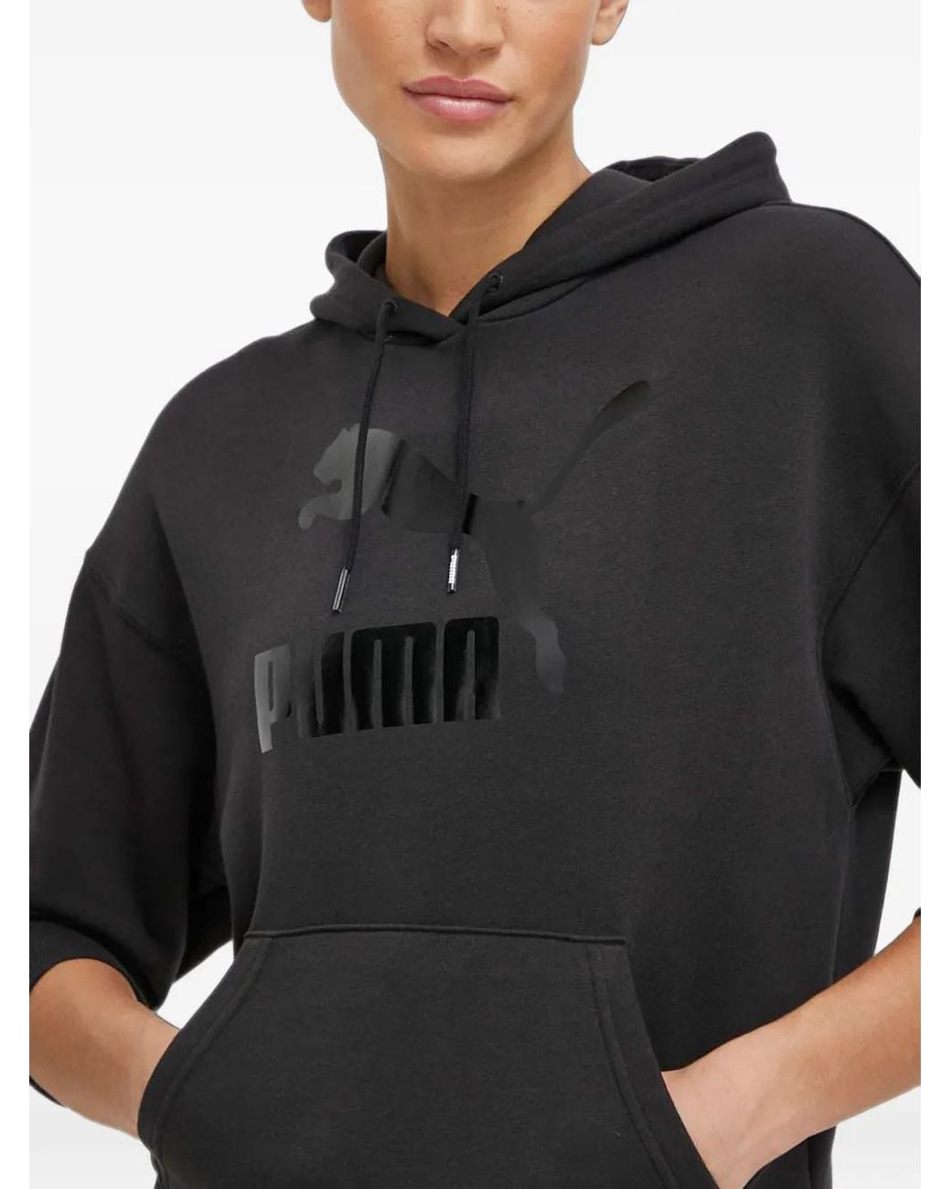 PUMA Black Logo-Print Drawstring Hoodie
