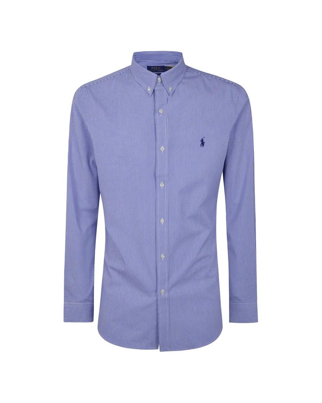 Polo Ralph Lauren Blue Hairline-Stripe Embroidered-Logo Shirt for men