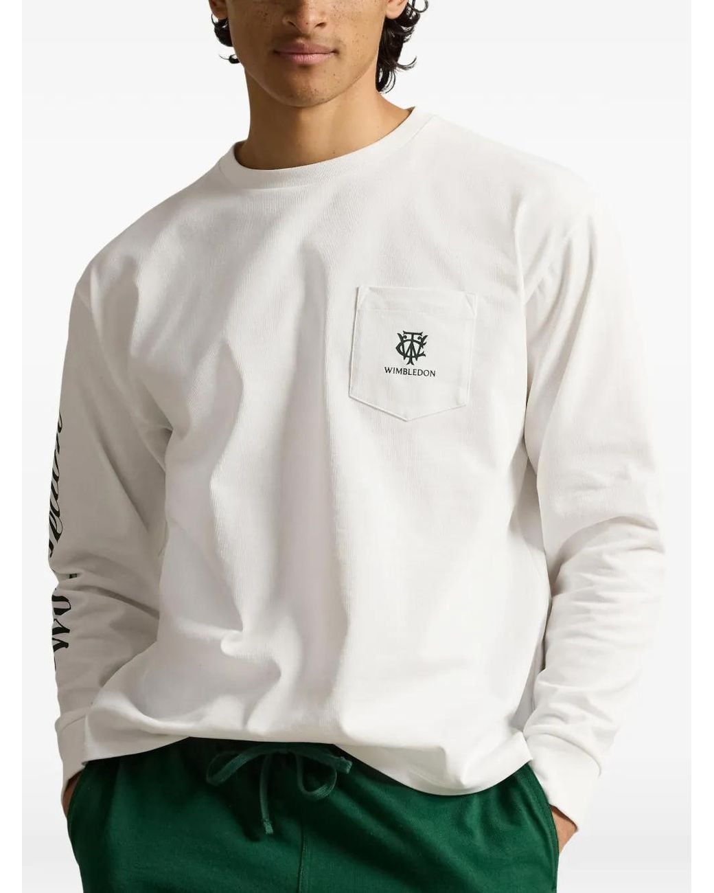 Polo Ralph Lauren White Wimbledon Long-Sleeve Pocket Sweatshirt for men
