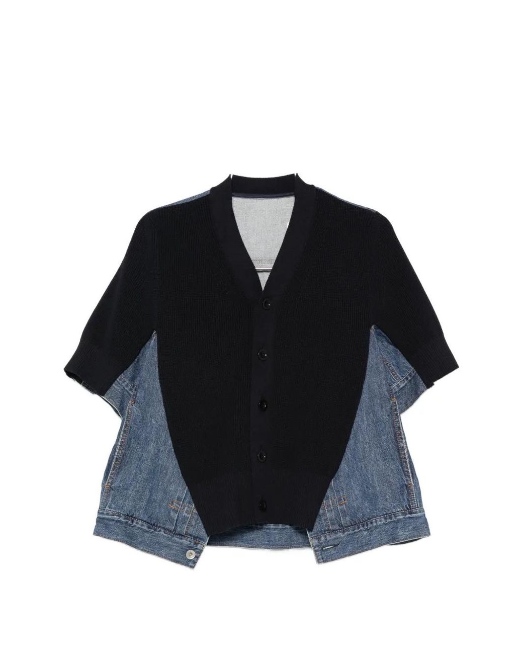 Sacai Blue Panelled Denim-Knit Cardigan
