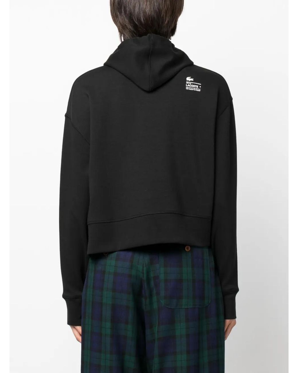 Lacoste Black Embroidered-Logo Thumb-Slot Hoodie