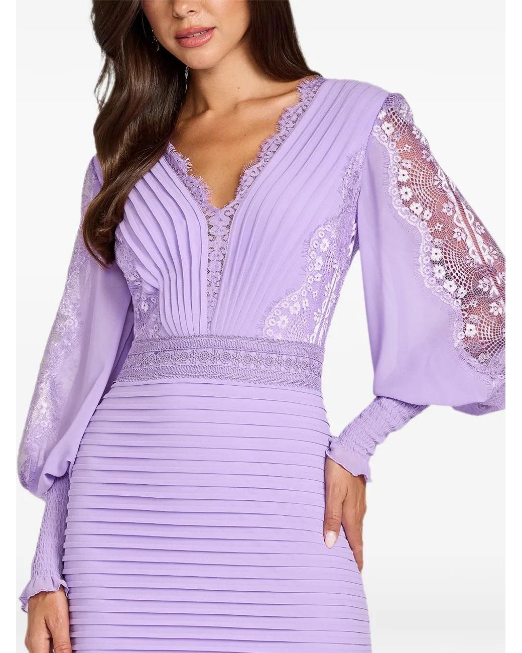 Tadashi Shoji Purple Nyssa Lace-Trimmed Pleated Midi Dress