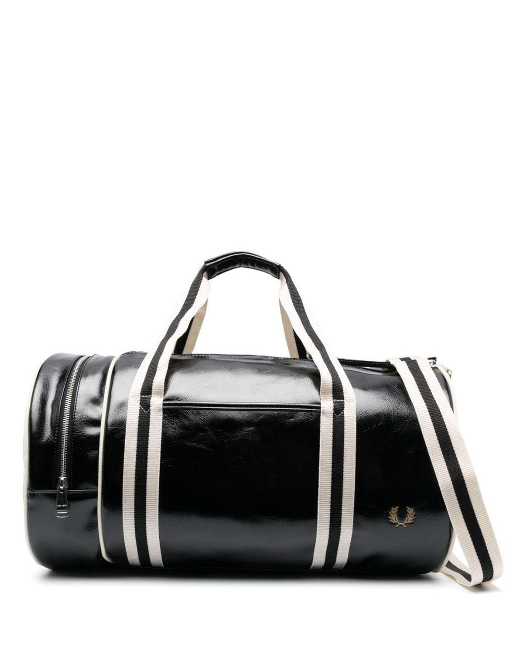 Fred Perry Stripe-detail Barrel luggage Holdall in Black for Men | Lyst