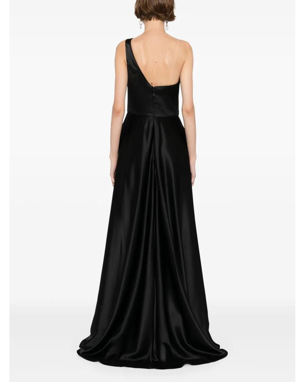 Amsale Black One-Shoulder Draped Gown