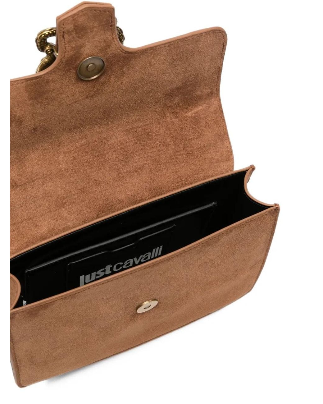 Just Cavalli Natural Snake-Plaque Suede Shoulder Bag