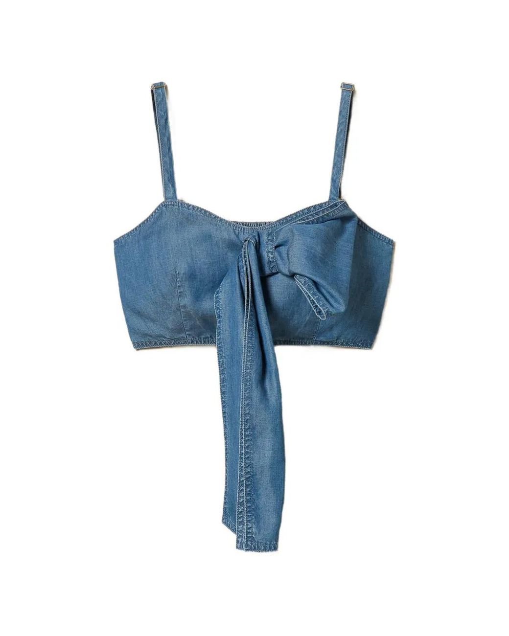 Twinset Blue Denim Top With Bow