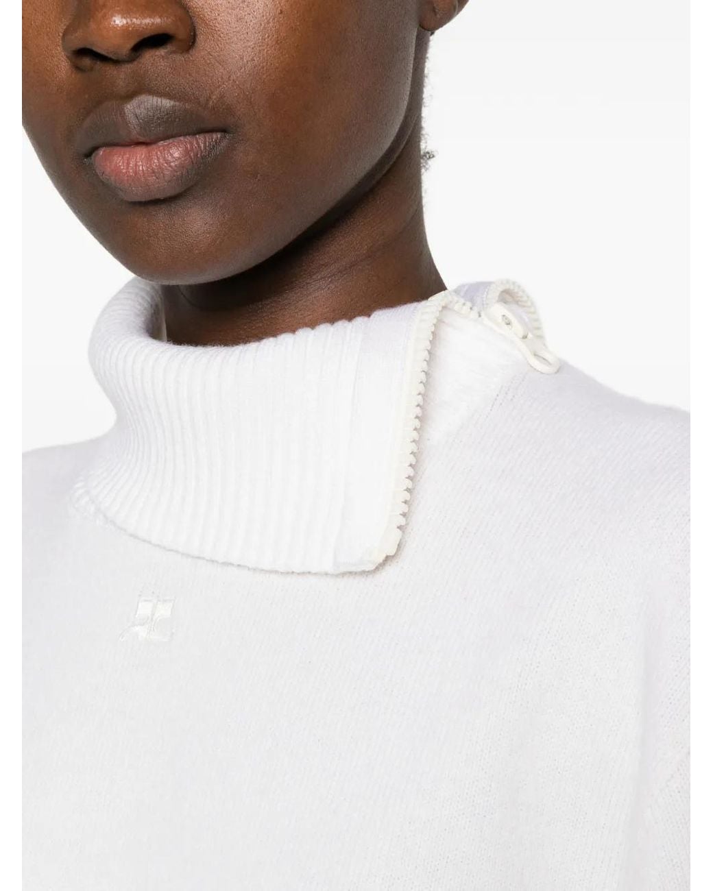 Courreges White Zip-Neck Ribbed-Trim Sweater