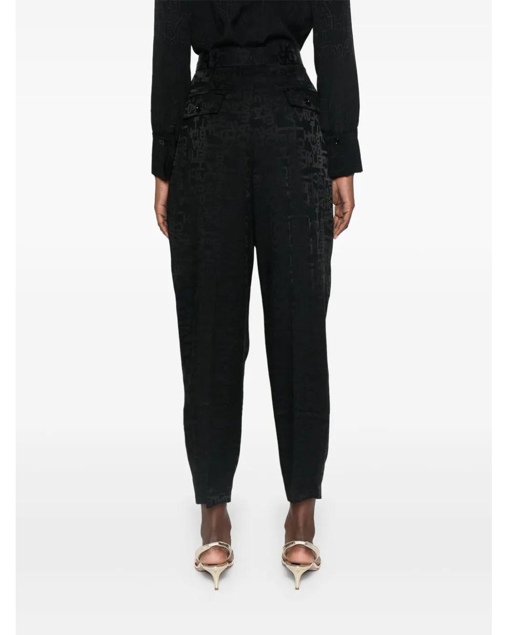 Elisabetta Franchi Black Logo-Jacquard Trousers