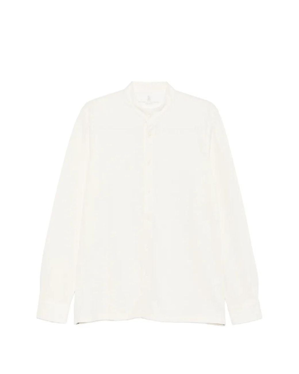 Brunello Cucinelli White Band-Collar Long-Sleeve Shirt for men