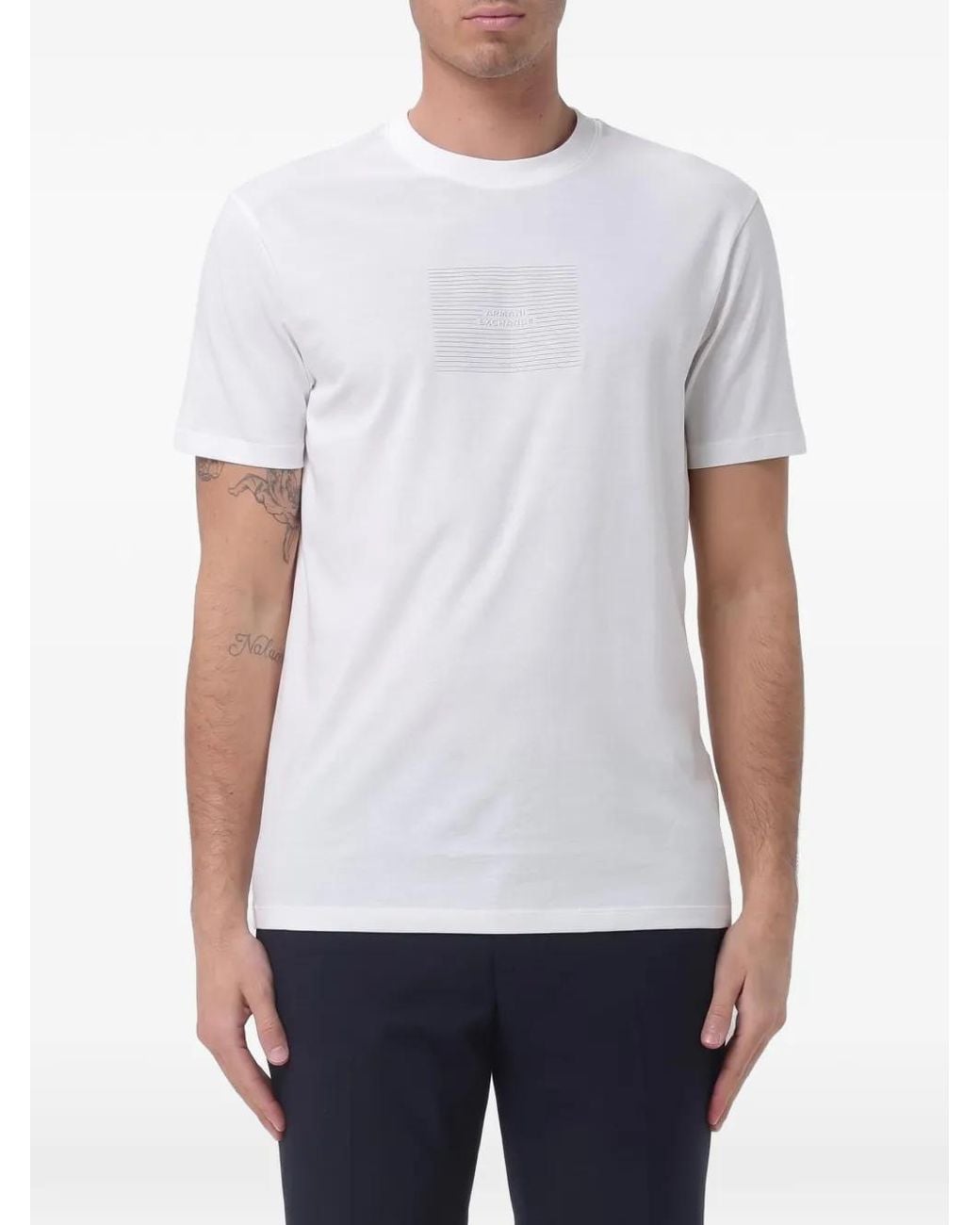 ARMANI EXCHANGE White Logo-Print Cotton T-Shirt for men