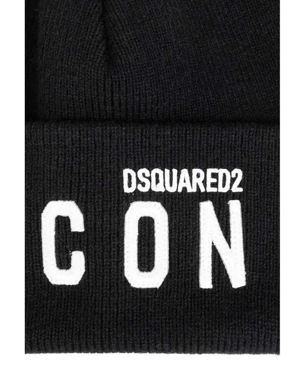 DSquared² Black Intarsia-Knit Logo Beanie for men