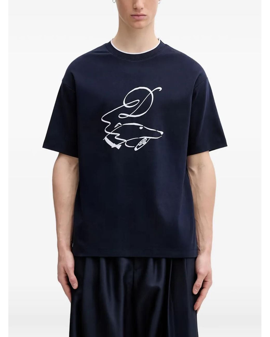 Drole de Monsieur Blue Graphic-Print T-Shirt for men