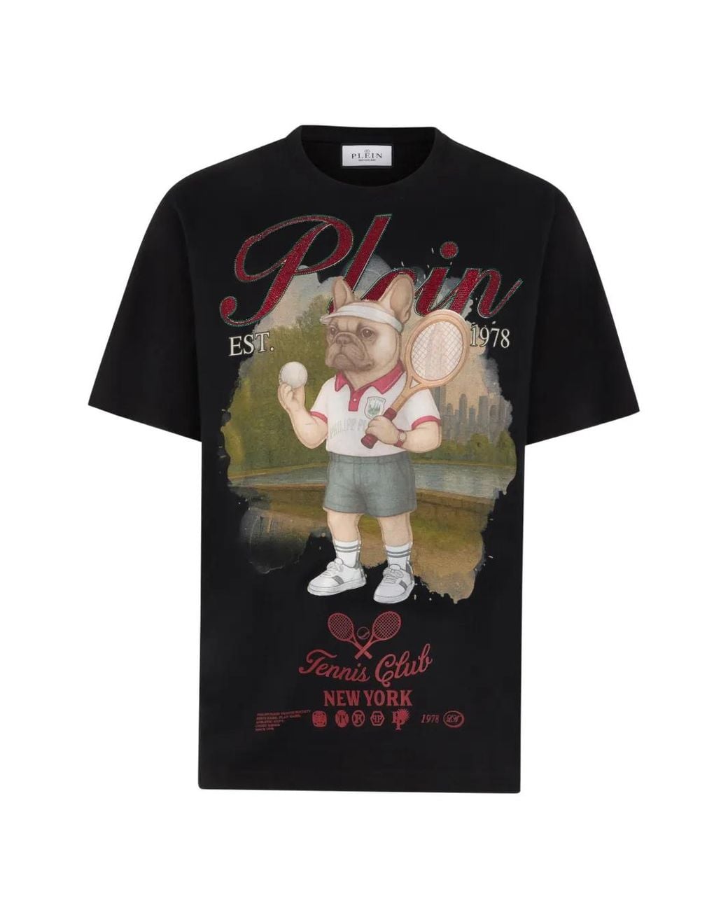 Philipp Plein Black Round-Neck Bulldog Graphic T-Shirt for men