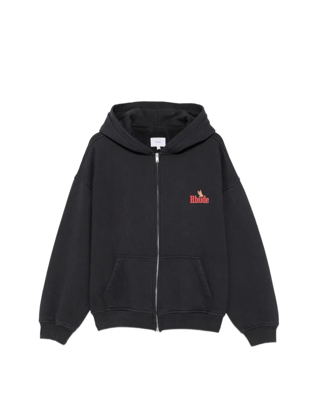 Rhude Black Graphic-Print Zip-Up Hoodie for men
