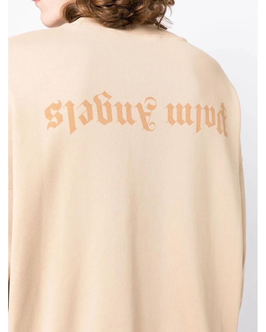 Palm Angels Natural Logo-Print Cotton Sweatshirt for men