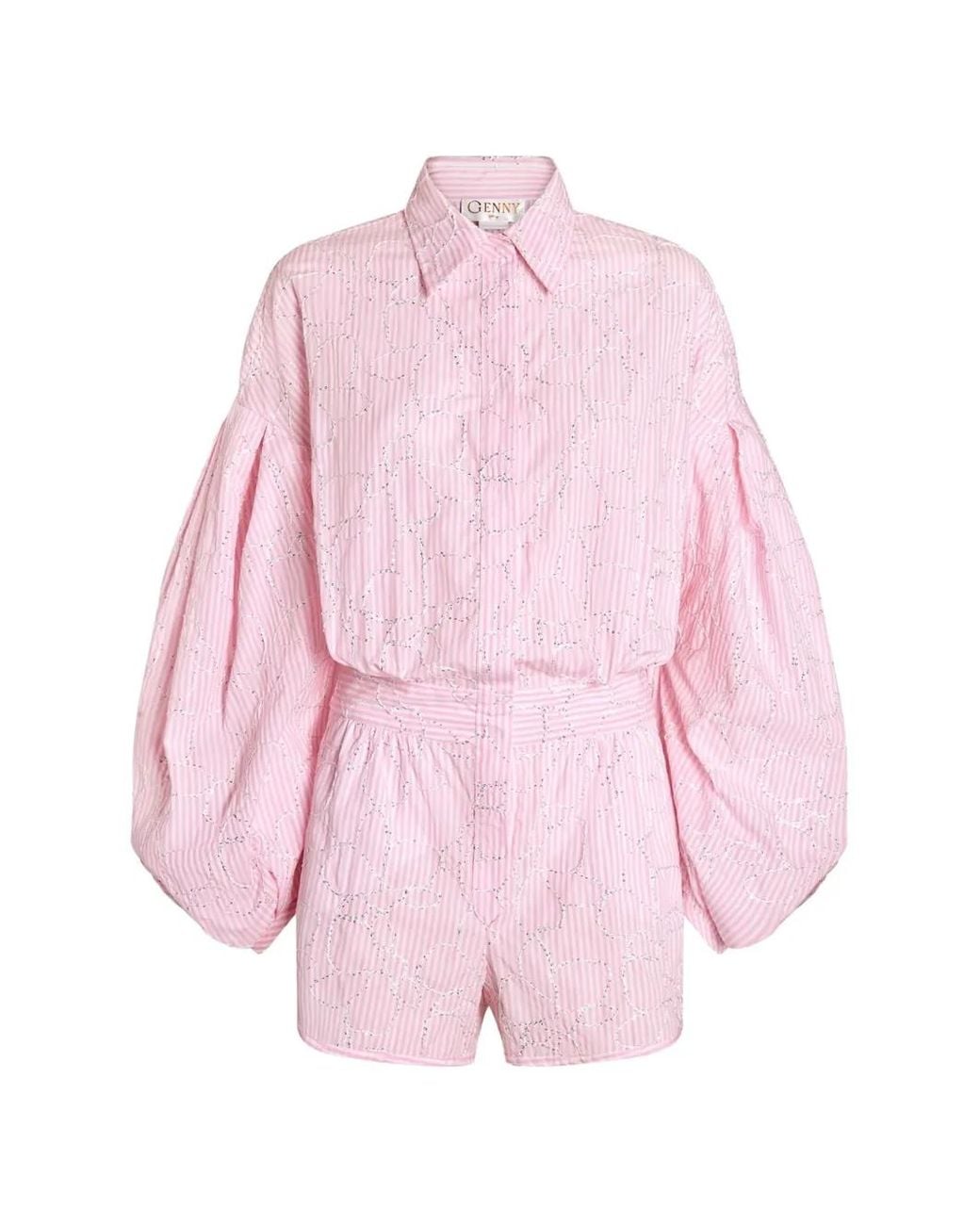 Genny Pink Striped Balloon Sleeve Playsuit