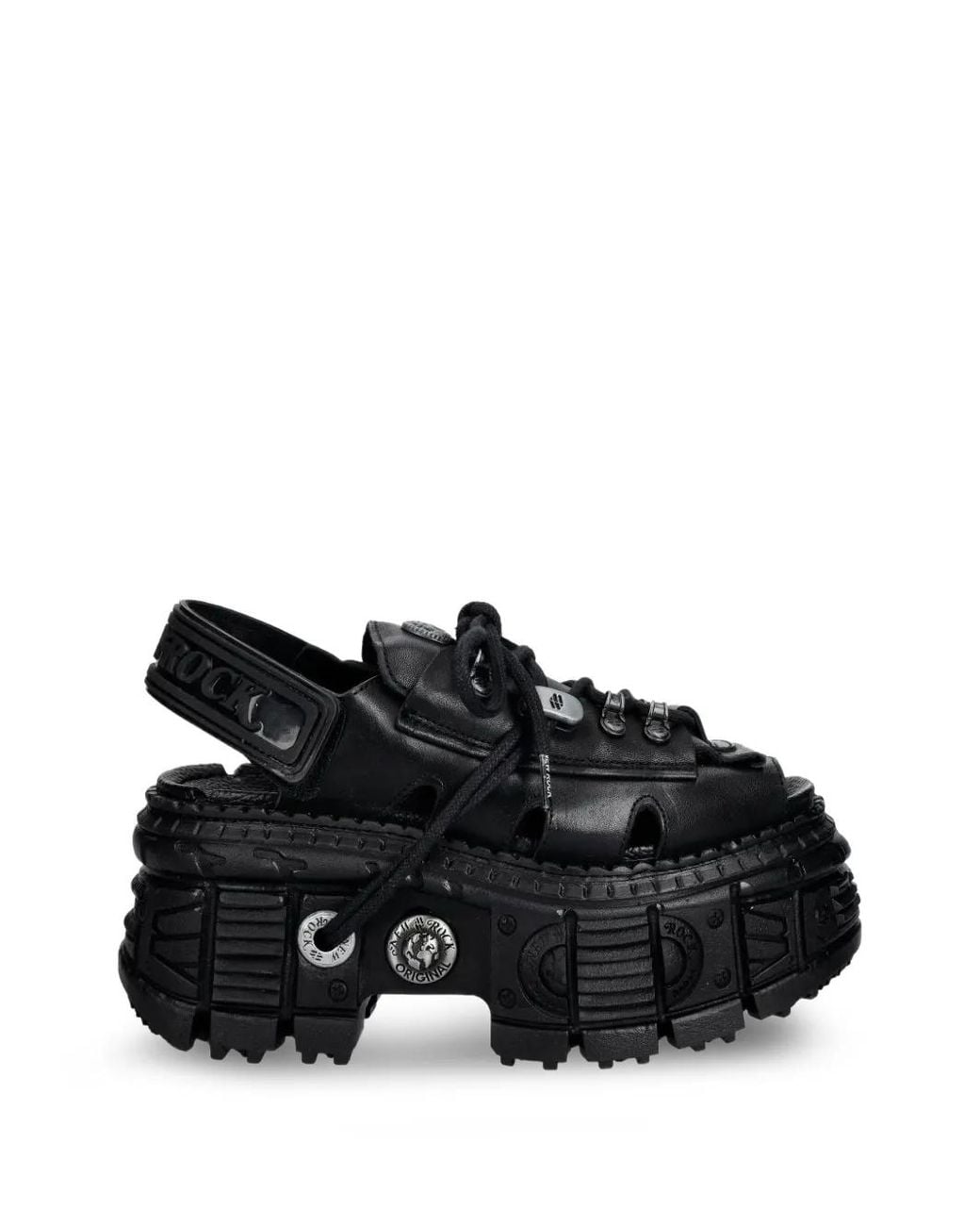 New Rock Black Lace-Up Platform Sandals