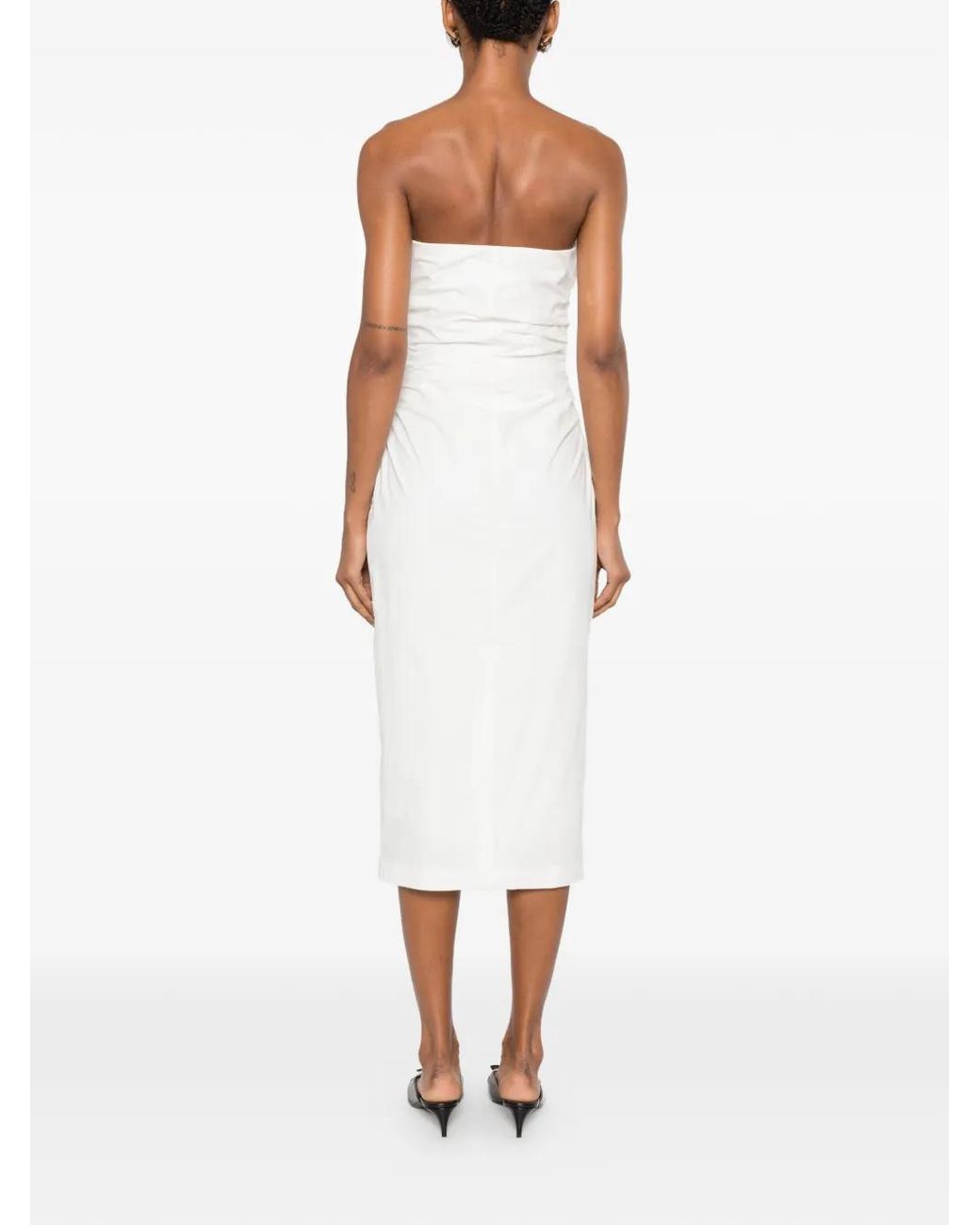 BERNADETTE White Vera Flower-Brooch Strapless Midi Dress